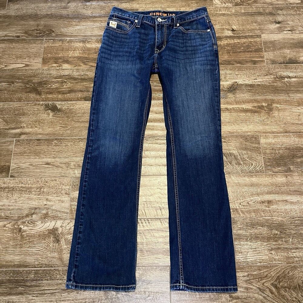 Cinch Ian Jeans Mens 32x33 Stretch Mid Rise Slim Fit Boot Cut Dark Stonewash